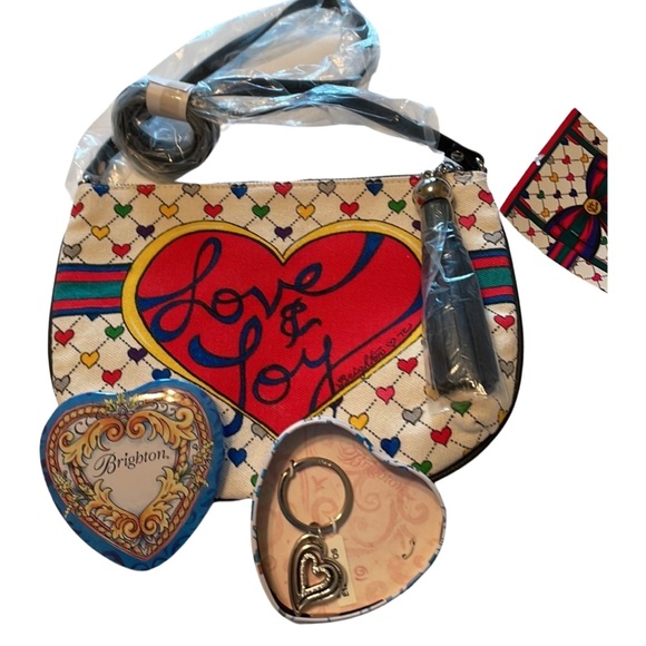 Brighton Accessories - Brighton Silver Plated 3 Heart Key Chain & Love & Joy Crossbody Pouch